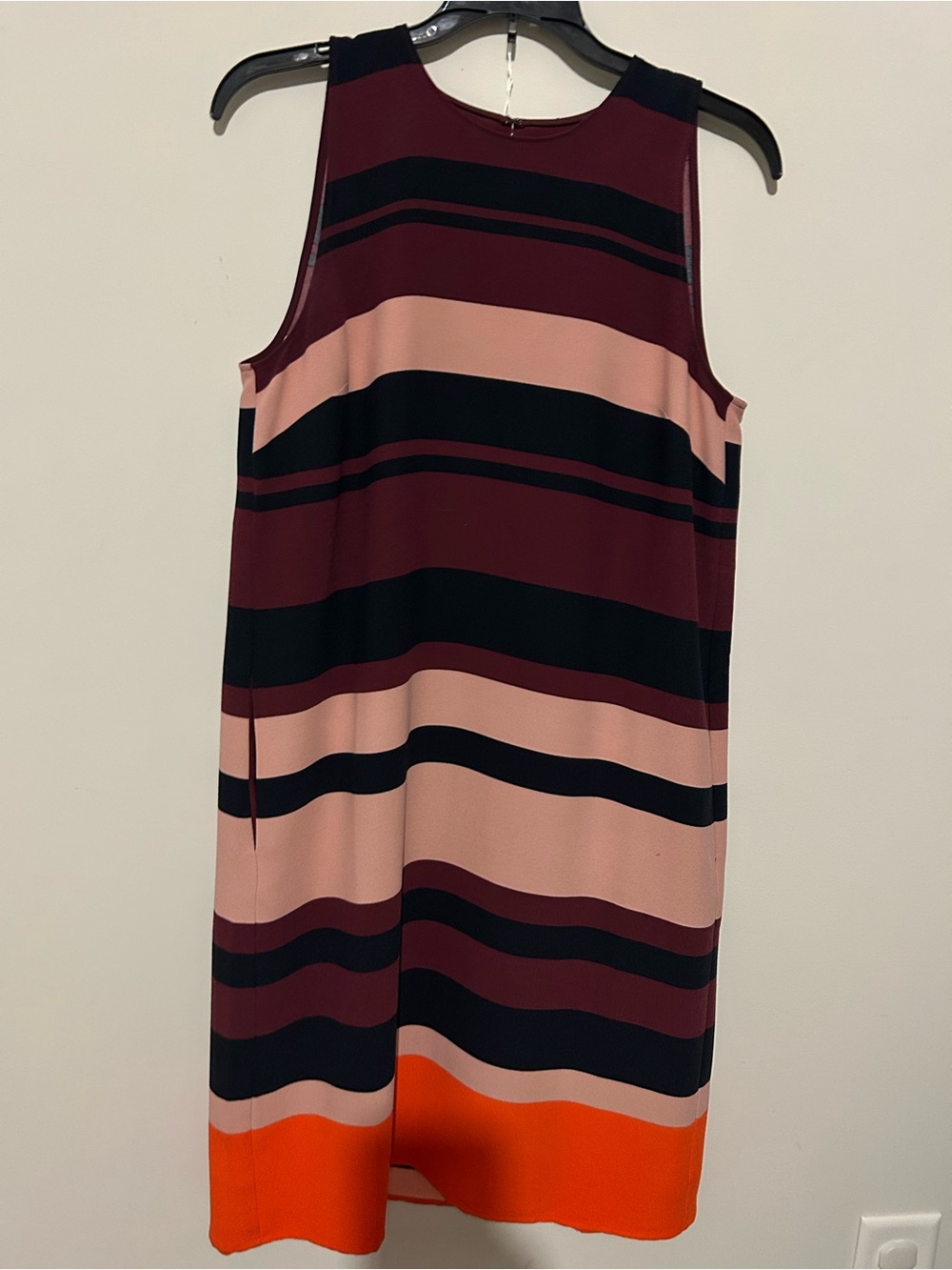 Ann Taylor Striped Midi Dress in Burgundy, Black, Blush & Orange